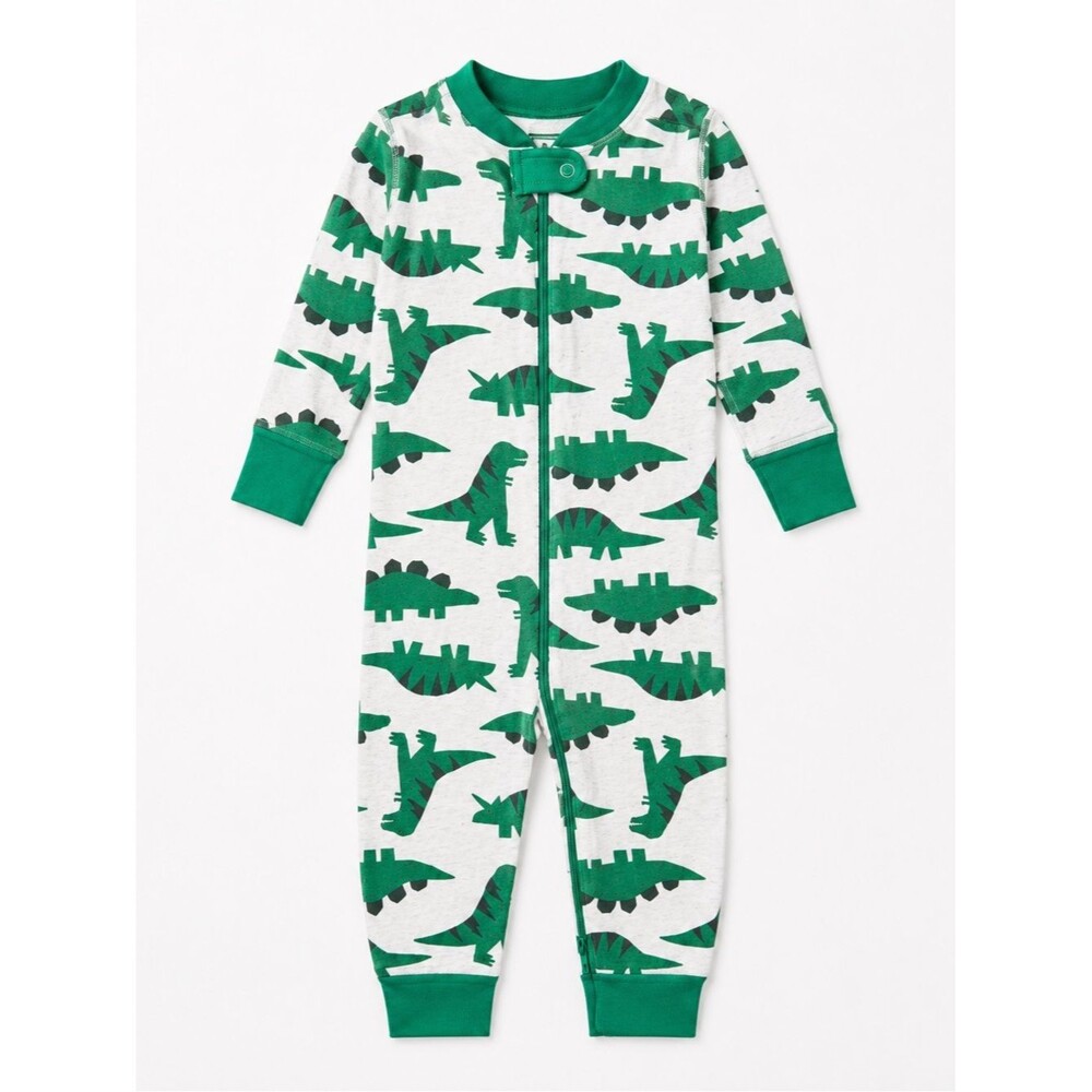 Hanna Andersson Dinosaur Print Zip Pajamas Green Organic Cotton 18-24M Romper